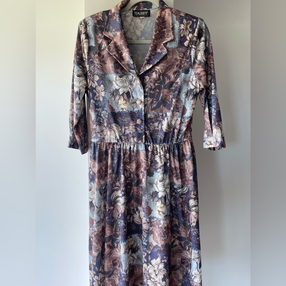 Vintage 80's TABBY of California dress, funky crochet-embroidery print fabric
